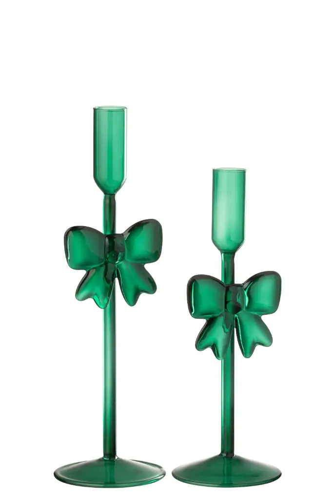 S/2 CANDLE HOLDER GLASS GRN (8x8x23cm)