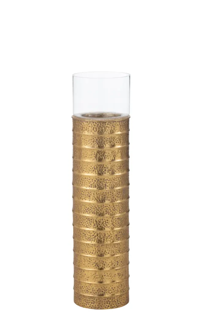 [46438] CANDLE HOLDER MET/GLASS GOLD S (21,5x21,5x86cm)