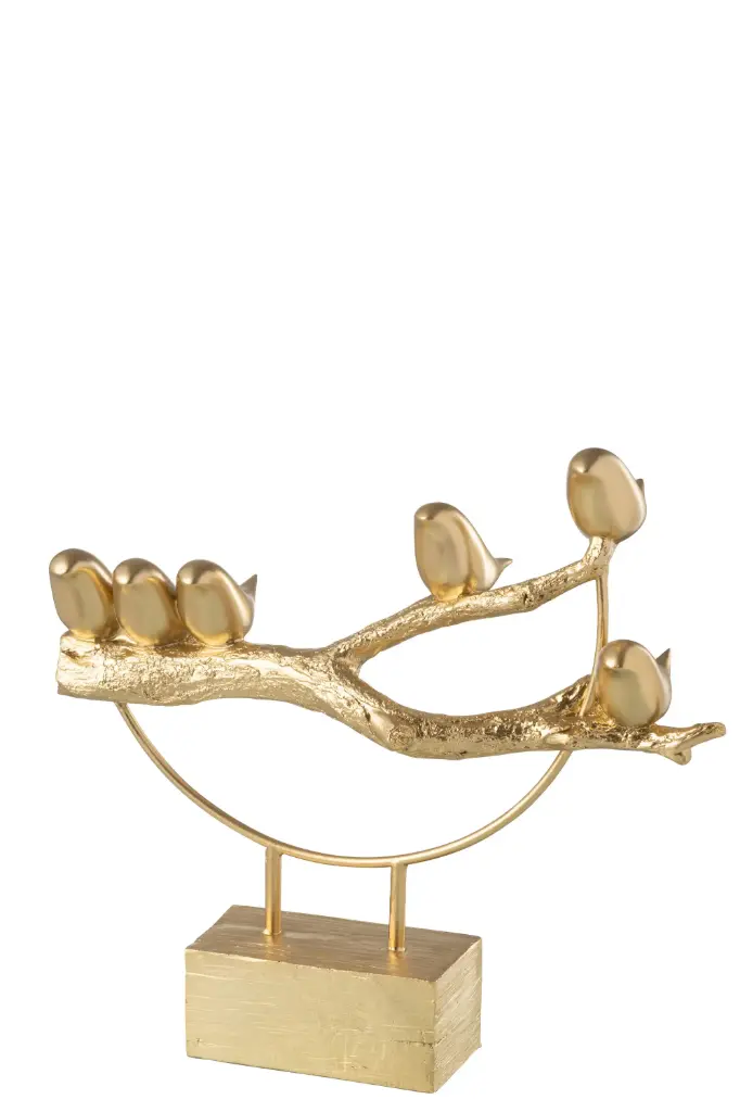 BIRD ON BRANCH BASE RES/MET GD (35,5x11x33cm)