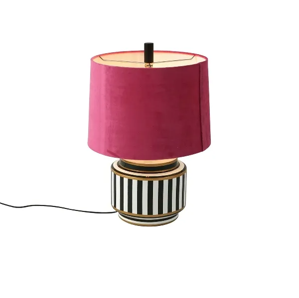 [53062] Table lamp Tiffany, pink/black-white ceramic, set 2 33x33x48cm