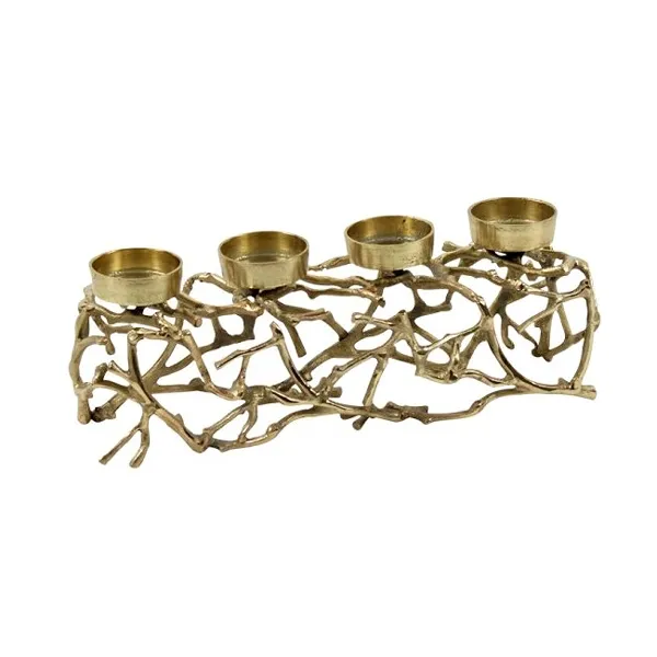 [45020] Candle stand for 4 candles aluminium, gold-finish, 60x35x16 cm