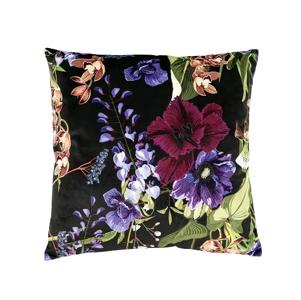 [52881] Cushion w. floral design 100% polyester, 45x45 cm