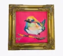 Painting Birdy, neon pink acryl on canvas,42x42 cm