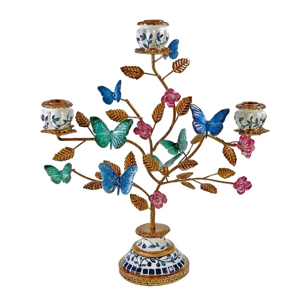 [56685] Candle holder butterflies poly/metal, 35x11.5x39cm
