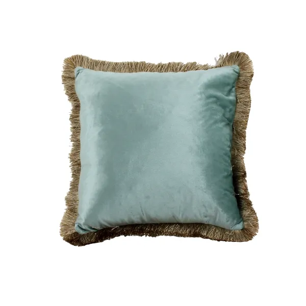 [47077] Cushion w. fringes, mint green 100% polyester, 45x45cm