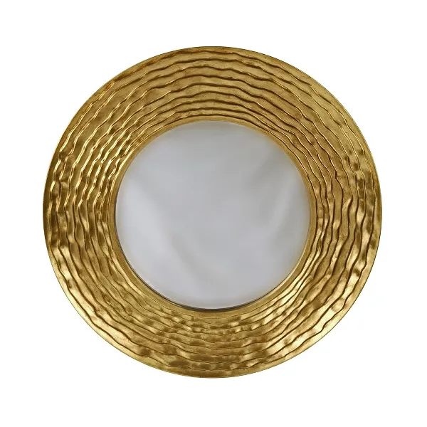 [54731] Wall mirror Sierra, gold PU, 100x100x4,5cm Paulownien / Paulownia