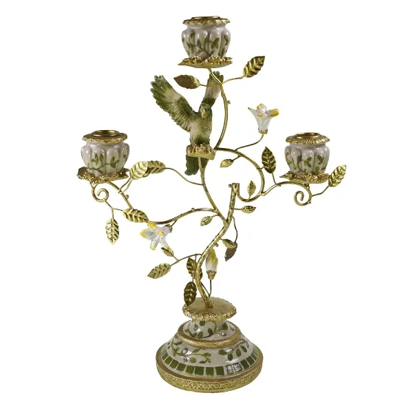 [56665] Candle holder parrot, green/white, poly/metal, 31x13x39.5cm