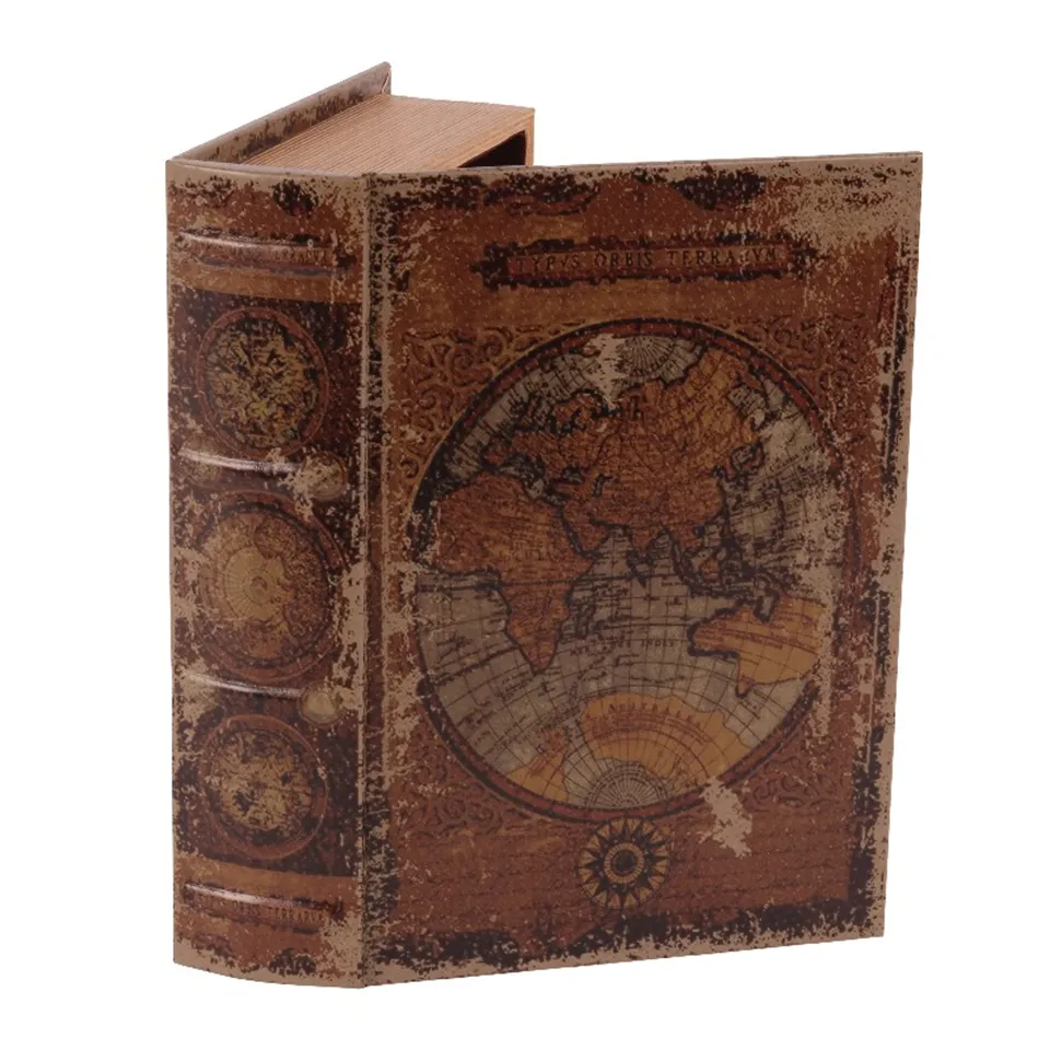 [10091611] Book Storage Box Worldmap 27x19x6.5 cm - Brown