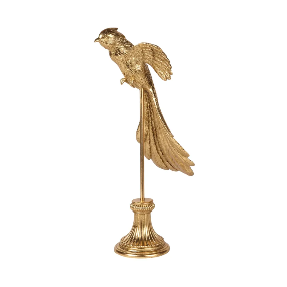 [13157406] Bird Figurine on Stand 49,5 cm - Gold - Resin