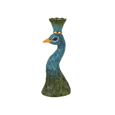 [13170750] Peacock Candle Holder 16,5 cm - Blue - Resin(cm, HxWxD): 16.5x5.5x6.8 |