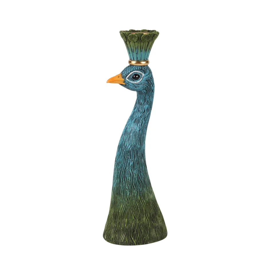 [13171750] Peacock Candle Holder 20,5 cm - Blue - Resin  (cm, HxWxD): 20.5x5.3x6.5