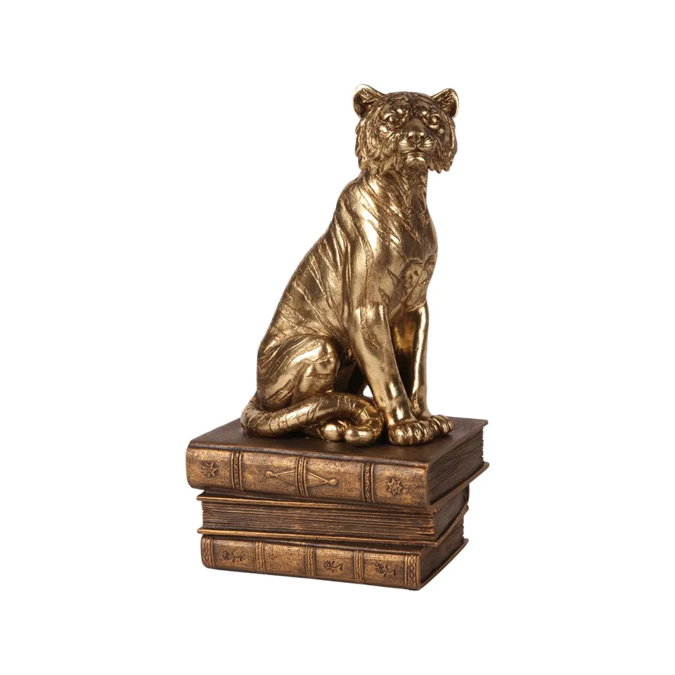 Tiger Sculpture on Books 29 cm - Gold - Resin (cm, HxWxD): 29x11.5x16
