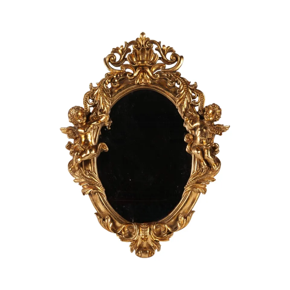 [13386403] Angel Mirror 37 cm - Gold - Resin  Dimensions (cm, HxWxD): 37x49x6.5