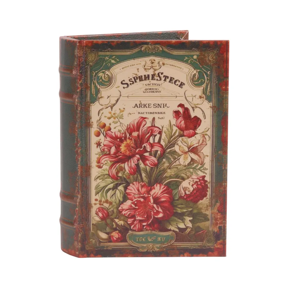 [13407800] Book Storage Box Flowers 20 cm - Green Dimensions (cm, HxWxD): 20x14x4