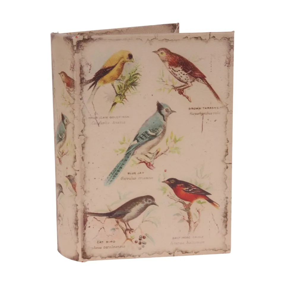 [13413600] Book Storage Box Birds 20 cm - Beige Material: PU Leather | Dim (cm, HxWxD): 20x14x4