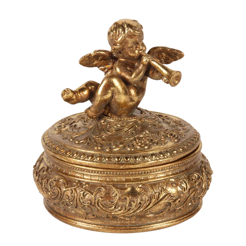 Storage Box Angel 12 cm - Gold - Resin  Dim (cm, HxWxD): 12x11.2x11.2