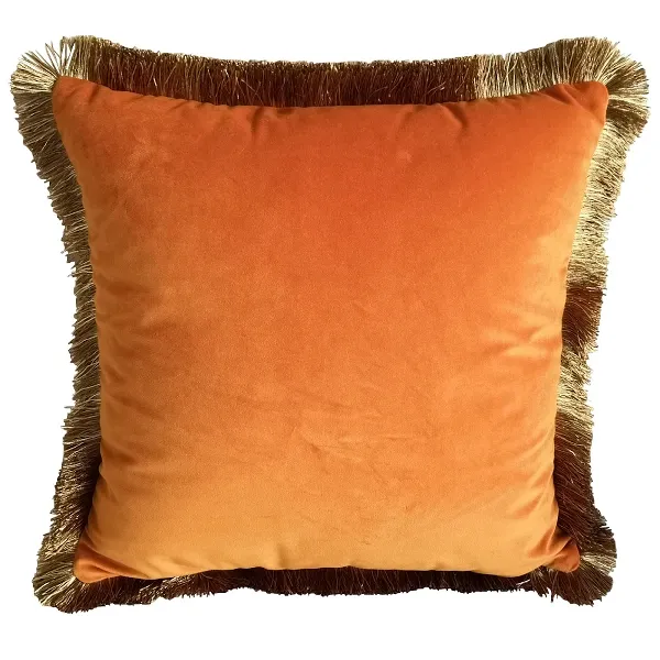 [52057] Cushion w. fringes, orange 100% polyester, 45x45cm incl. filling (350g polyester)