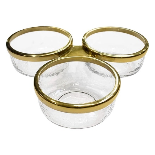 [060-21-184-GOLD] Three bowls hammered glass BR/GOLD 31x28x6