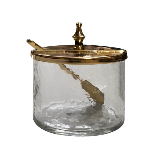 [060-20-136-GOLD] Jar w/lid & spoon BR/GOLD 10x10x11