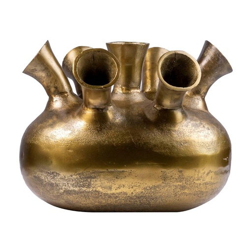 [001-22-4760-GOLD] Vase w/7 mouth oval ALU RAW/ANT. GOLD 32x29x26