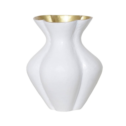 [001-22-5050-SHINYWHITE] Vase flowy ALU/SHINY WHITE w/gold 20x20x25