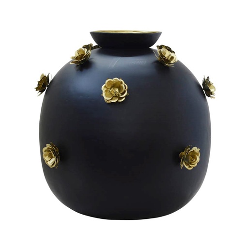 [001-22-4892-S-MATTBLACK] Vase w/bronze roses ALU/MATT BLACK 39x39x34