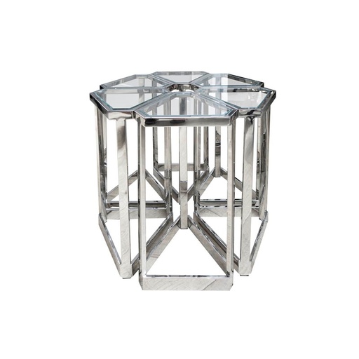 [038-21-341] Side table Dallas glass SS/NI polished 52x62x64