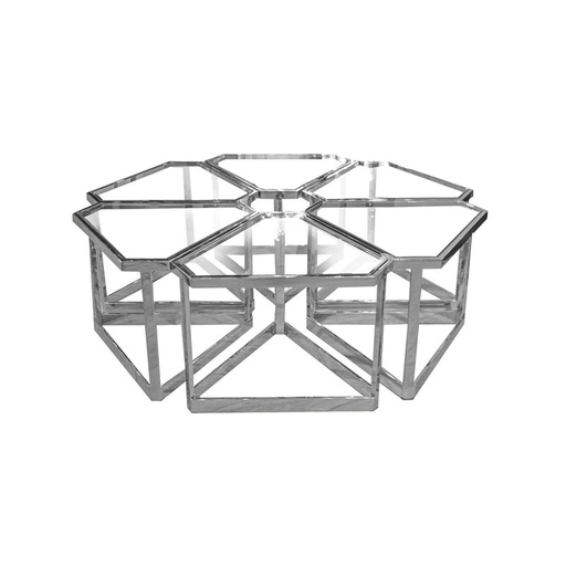 [038-21-342] Coffee table Dallas glass SS/NI polished 120x120x40