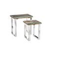 [371-21-042] Side table SET/2 reclaimed wood w/glass SS 60x60x60/45x40