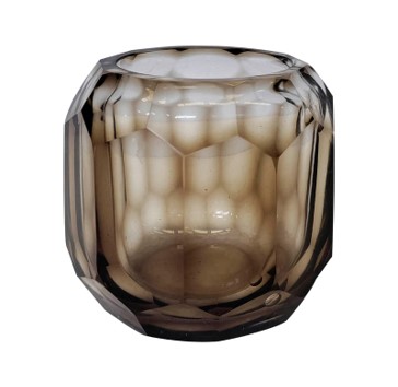 [422-23-006] Votive w/cutting glass smoke/clear 9x9x9