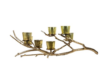 [001-14-802-BRONZE] Candle holder branch w/7 glasses ALU RAW/BRONZE 100x40x36
