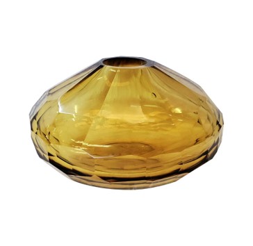 [422-23-046-S] Vase faceted glass yellow 19x19x9.5
