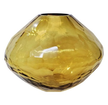 [422-23-046-L] Vase faceted glass yellow 33x33x29