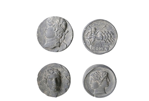 [320-502] S/4 GREY RESIN ROUND WALL DECOR 'ROME' D41-44cm