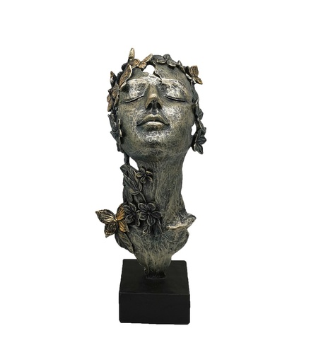 [365-303] RESIN LADY'S FACE ON BASE WITH BUTTERFLIES/FLOWERS 32h