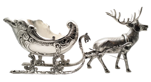[450-237] REINDEER XL WITH XL SLEIGH IN NICKEL 76x22x33h