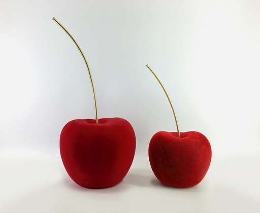 [345-317] S/2 RESIN RED FLOCKED CHERRY 19x17cm/23x20cm