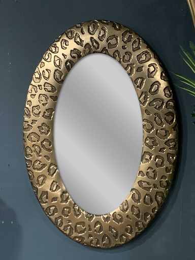 [130-131] S/2 OVAL MIRROR ANT.GOLD IRON 'LEOPARD' 46x66h