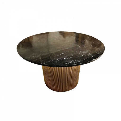 Dining table round mango gold/black stone top 130x130x77 DC