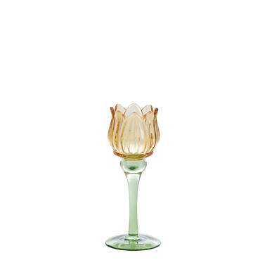 [7774260] Tealight on base Ø8x19 cm FLOWER glass yellow+green 