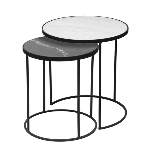 [460-313] S/2 Round Nested Table Top BLK/Wh Marble D 48x51H/ D40/46H