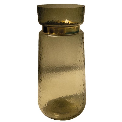 [713811] Quilio Brown green glass vase gold rim shaped L 14.0x 14.0x30.0 cm