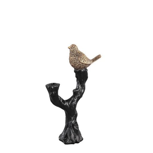 [711813] Rezza Black metal candleholder with gold bird on tree 20.0 x 8.5 x 32.5 cm  