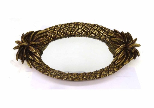 OVAL TRAY 'PINEAPPLE' ANT.GOLD RESIN 52x33x4h