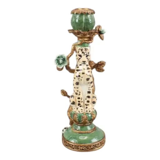 [12647600] Candle holder leopard resin