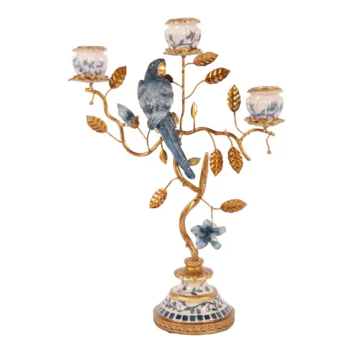 [12659750] Candle holder bird resin 32 cm