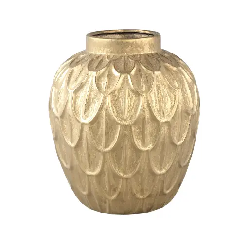 [722666] Kobee Gold ceramic glazed jar pot leave pattern L 30,5 x 30,5 x 35