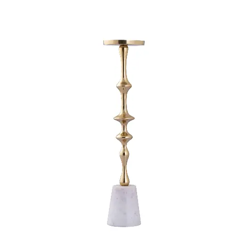 [718456] Cassady Gold alu candle holder on marble base S 11 x 11 x 49 cm