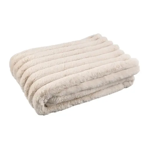 [721683] Hadi Cream ribbed fake fur plaid small 140x170x2 cm