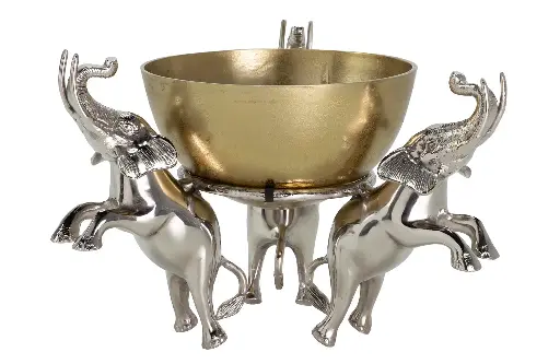[942044] GOLDEN ALUMINUM ELEPHANTS BOWL 43x43x30 CM